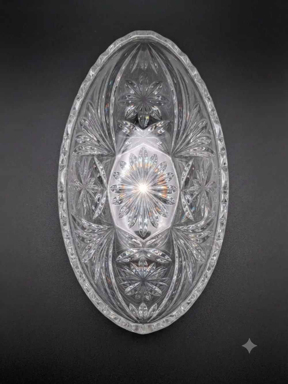 Vintage Cut Crystal Oval Relish Dish | 9.5